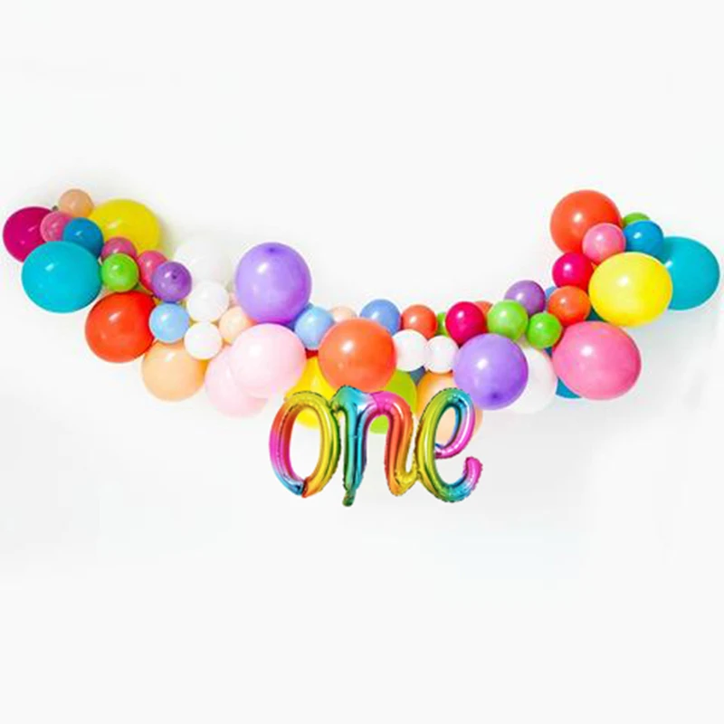 

Jumbo 30 inch Rainbow one script balloon 32inch number with crown foil balloon baby shower gender reveal party decorations