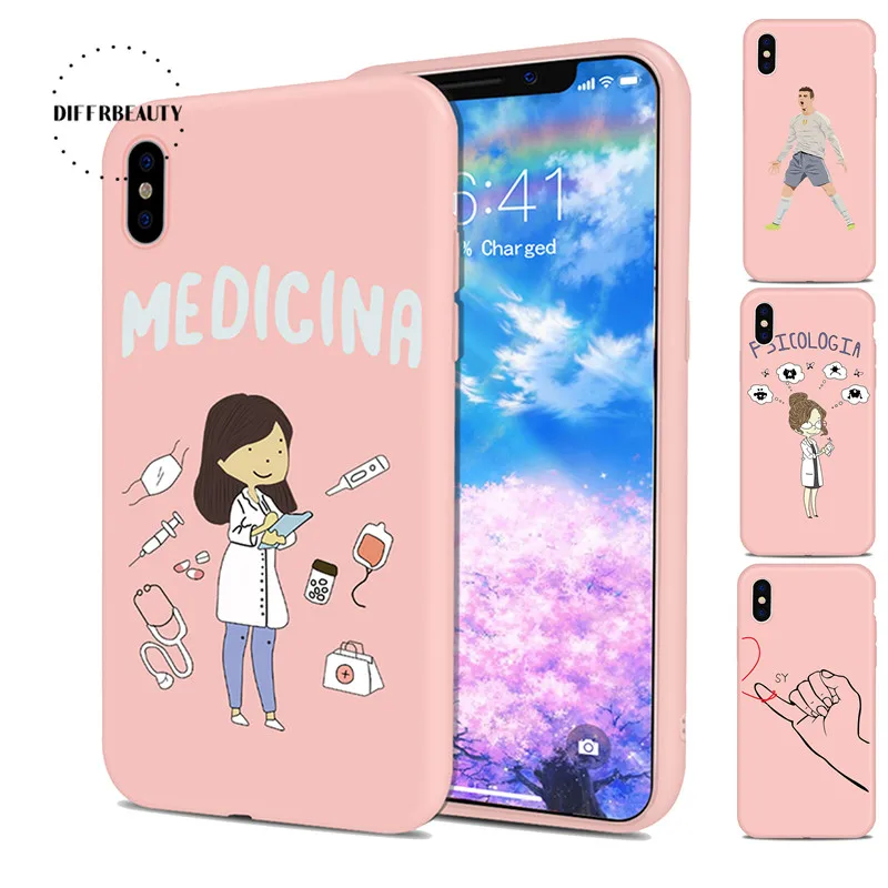 

Football Nurse Professional Couple Doctor Cute DIFFRBEAUTY Silicone Soft Pink Cartoon Phone Case For iPhoneX 8 8Plus 6S 7 6Plus5