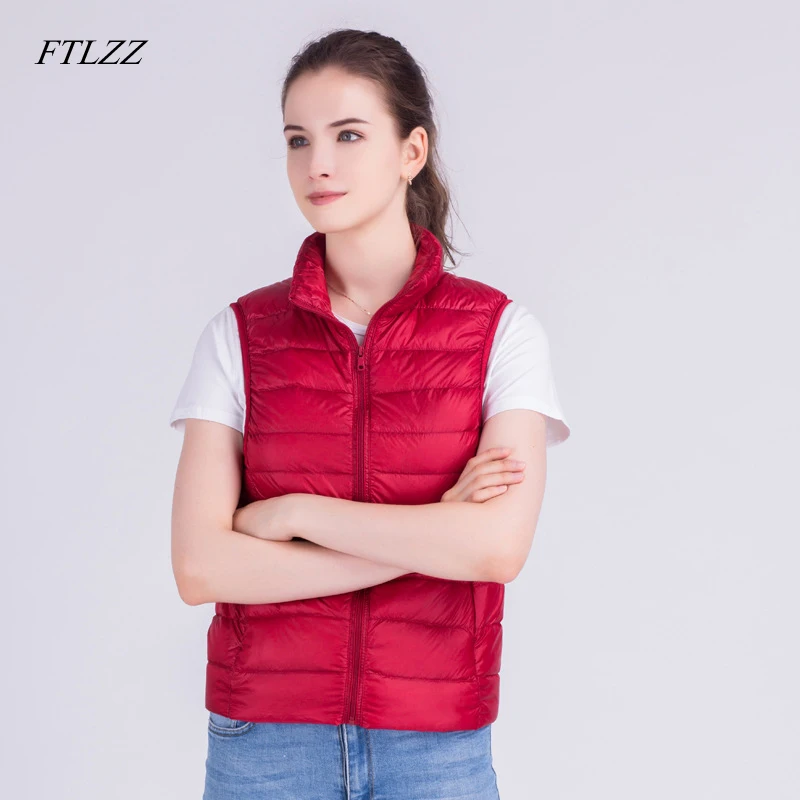 

Ftlzz Winter Women 90% White Duck Down Vest Ultra Light Slim Down Vest Short Down Sleeveless Jackets Female Waistcoat Women Coat
