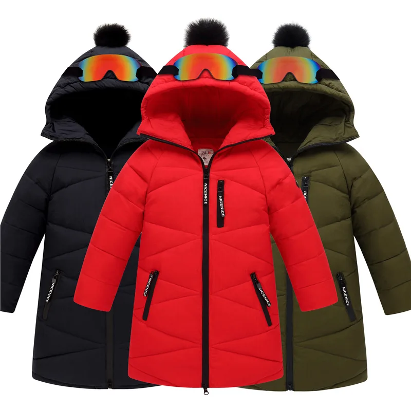 

2018 Teenage Children Boys' down jackets with snow goggles kids winter waterproof windproof warm thick coat boy parkas 120-160