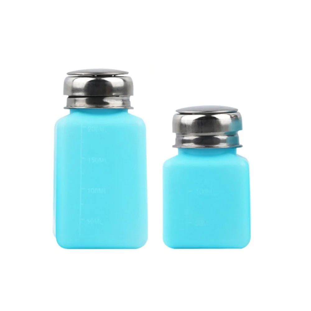 100 200ML Portable Press Empty Liquid Alcohol Bottle Pump UV Gel Nail Polish Cleaner Acetone Water