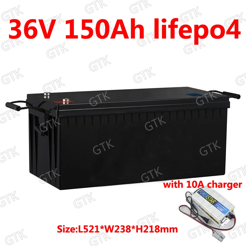 

GTK waterproof 36V 150AH lifepo4 lithium battery BMS for 3000w tricycle UPS vehicle scooter boat camping + 10A Charger