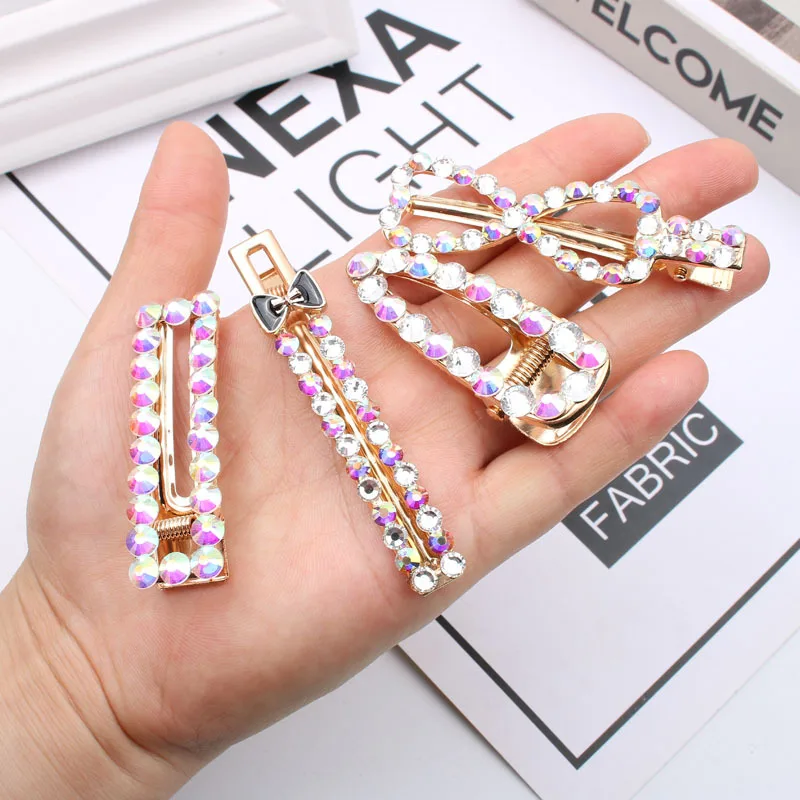 

Korea Fashion Colorful Crystal Hairpin Geometric Rhinestone Hair Clip Barrette For Women Girls Hair Styling Accessories