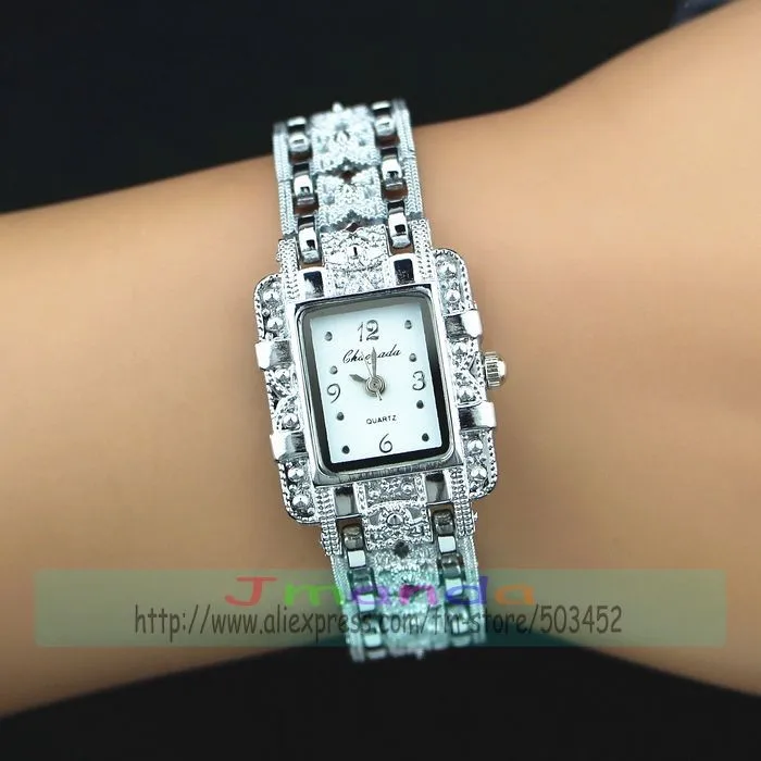 100 шт./лот viser модный серебряный ремешок квадратные часы с браслетом дешевая цена женские наручные часы элегантность кварцевые часы для леди
