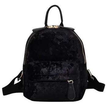 

Velvet Fashion Backpack Korean Version Of The Solid Color Simple Student Winter Backpack Female Out Travel Storage Small Items