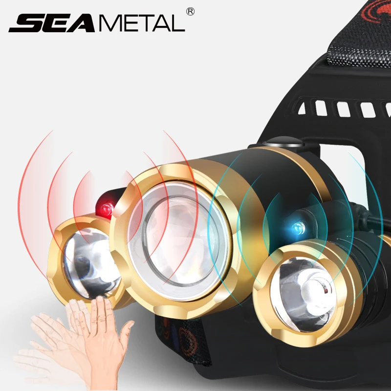 

LED Headlamp Flashlight Zoomable Sensor 3* T6 30000 Lumen USB 18650 Rechargeable Torch Waterproof Headlight For Outdoor Fishing