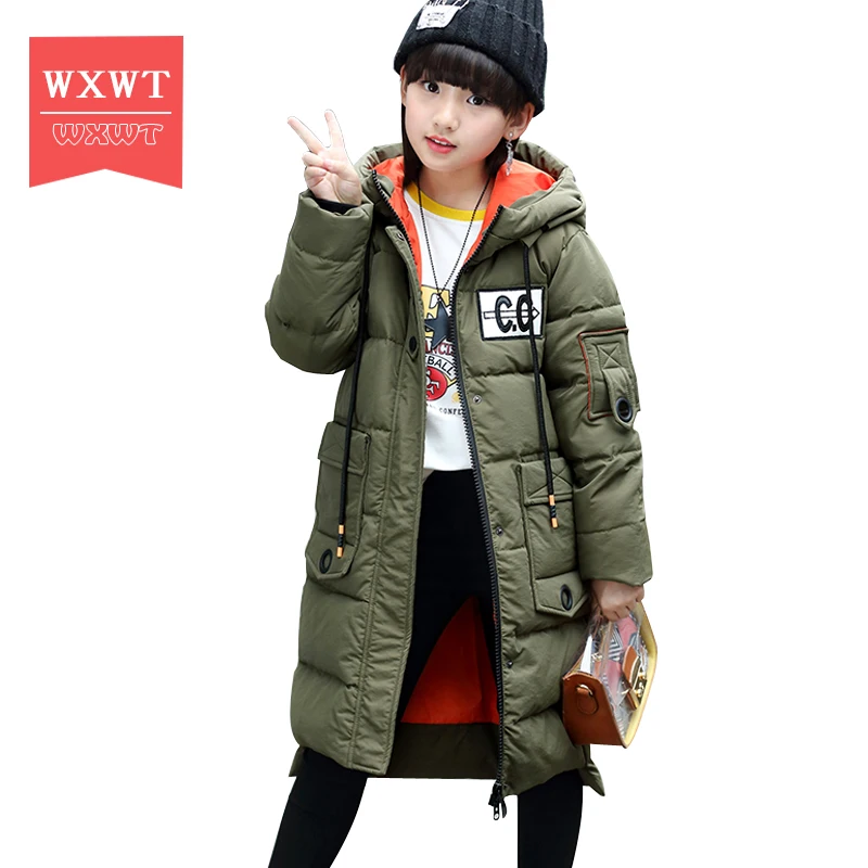 

WXWT Fashion Girls Winter Coat Long Down Jacket For Girl Long Parkas 6 -14 Children Zipper Outerwear Winter Jackets