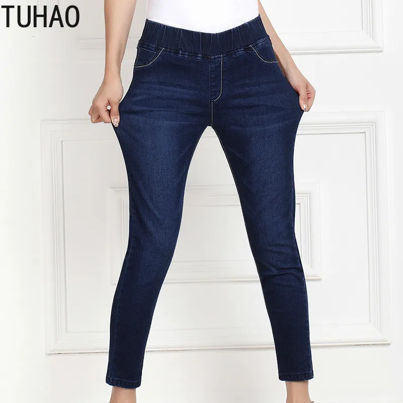 TUHAO Women's Elastic Waist Skinny Stretch Jeans Plus Size 9XL 8XL 7XL 6XL Jeans Casual Denim Pencil Pants Women Jeans AKZ