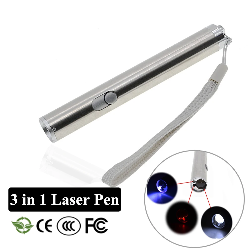 

3 in 1 Mini Aluminium Alloy Led Uv Red Laser Led Flashlight Multifunctional Waterproof Powerful Torch