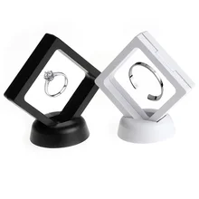 Black white Suspended Floating Display Case Jewellery Coins Gems Artefacts Stand Holder Box
