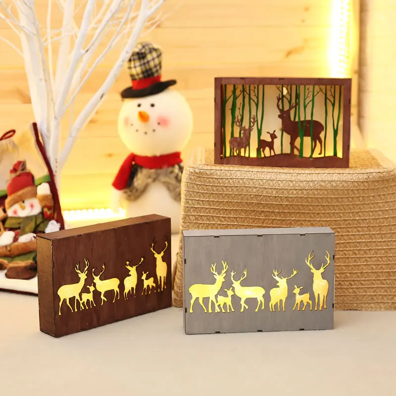 

2019 Christmas decorations for christmas tree colored lights elk wooden frame ornaments forest set props creative gift to kids