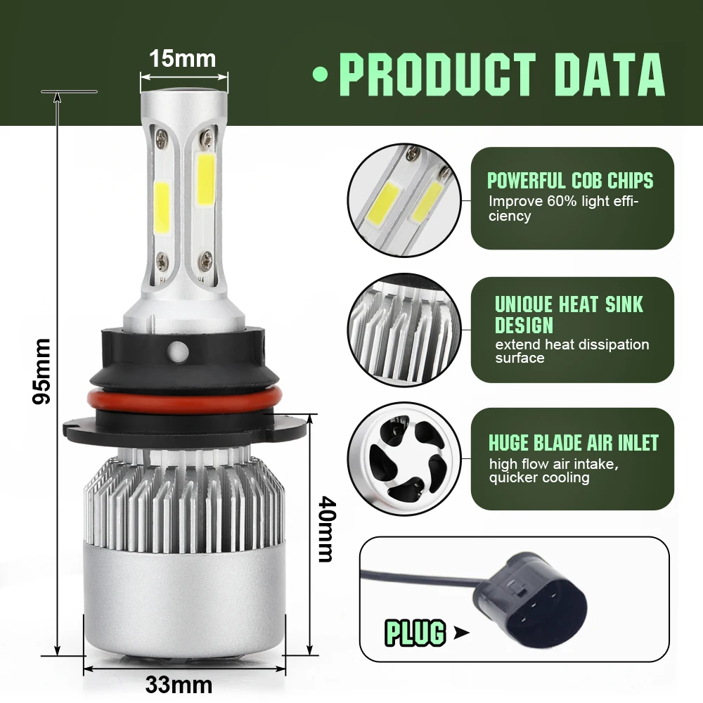 2X9007/HB5 Hi/короче спереди и длиннее сзади) для автомобильных фар светодиодный 40 Вт 4000LM 9 V-36 V IP68 Водонепроницаемый 6000 K холодный белый 200 м дальность луча для S2 все в одном