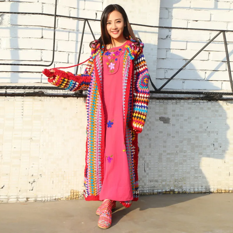 Free Shipping 2019 New 100% wool Coat For Women Plus Size Loose Outerwear Long Sleeve Maxi Hand Made National Sweaters With Hood Free Shipping 2019 New 100% wool Coat For Women Plus Size Loose Outerwear Long Sleeve Maxi Hand Made National Sweaters With Hood