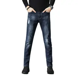 Новые джинсы для мужчин с рваные мужские узкие modis темно синий одежда 2018 уличная осень весна хип хоп