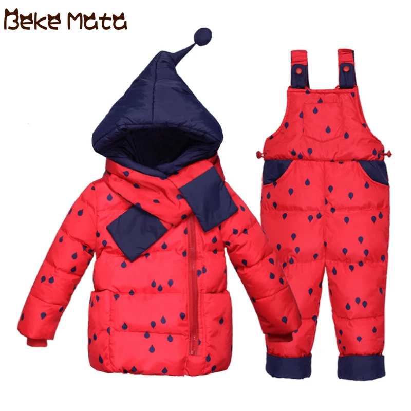 

BEKE MATA Duck Down Jackets For Girls Winter 2018 Baby Overalls Warm Hooded Thick Boy Clothing Set Kids Coats Children Snowsuit