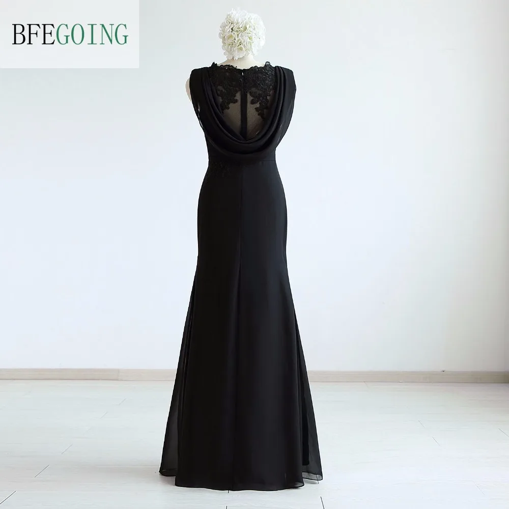 Черное Шифоновое платье Русалка/Труба Формальное вечернее длиной до пола Длина