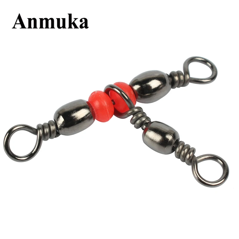 Anmuka 10Pcs 3Way Fishing Swivel Rolling Red Ball Swivels Brass Barrel