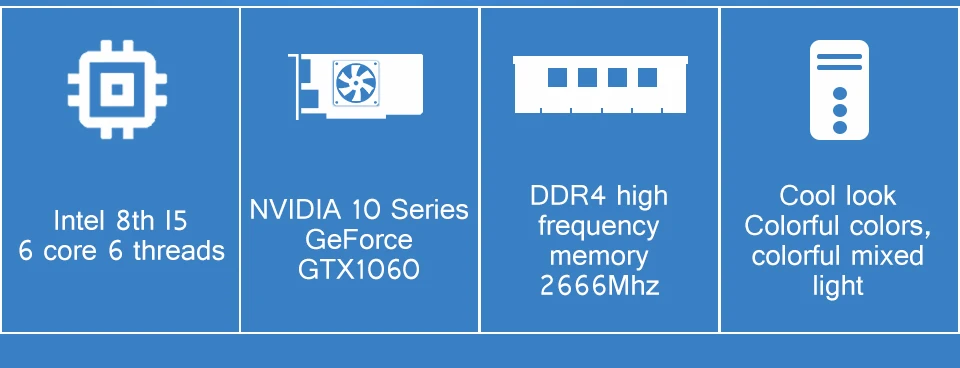 KOTIN S10 Настольный ПК игровой компьютер Intel I5 8500 GTX 1060 6 GB видео карты 360 ГБ SSD 8 GB/16 GB Оперативная память 6 красочные веера 500 W PSU