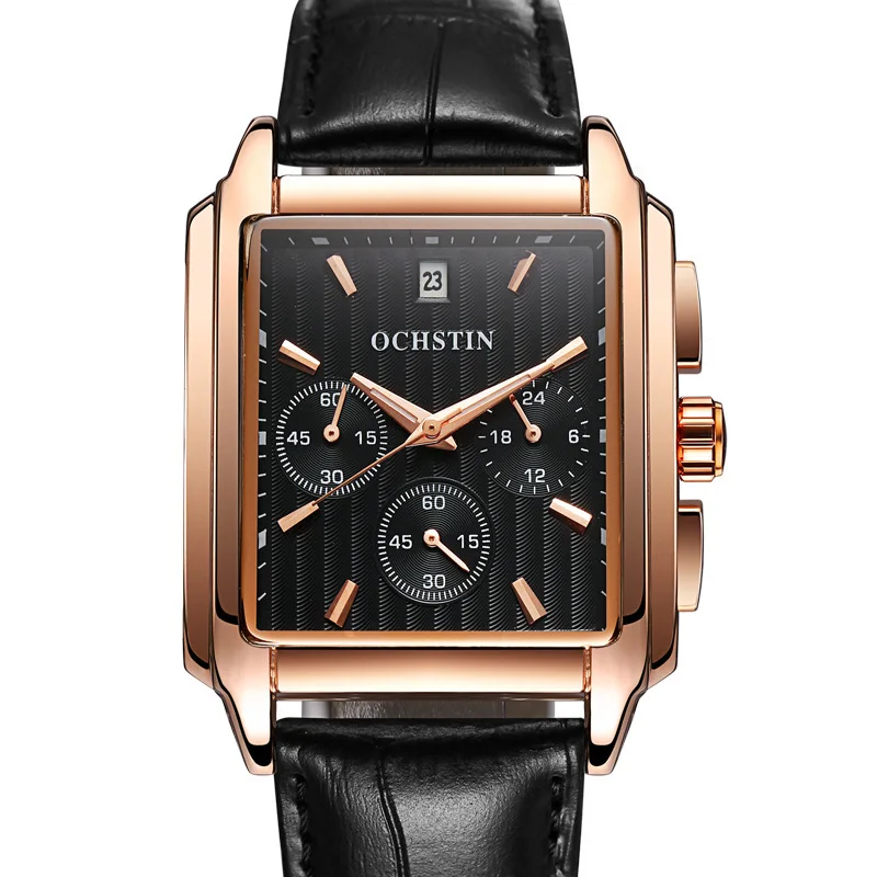 

2019 Men Luxury Brand Watches Leather Rectangle Business Man Wrist Watches Chronograph Quartz Watch Men Clock Relogio Masculino