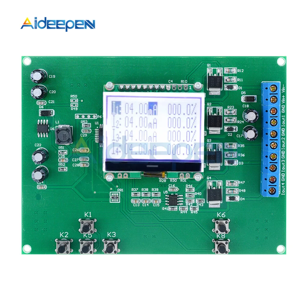 Постоянный ток 12-24V регулировка 4-канальный 4-20Ma ток генератор сигналов Источник передатчик, 6 кнопок, 128*64 ЖК-дисплей Дисплей