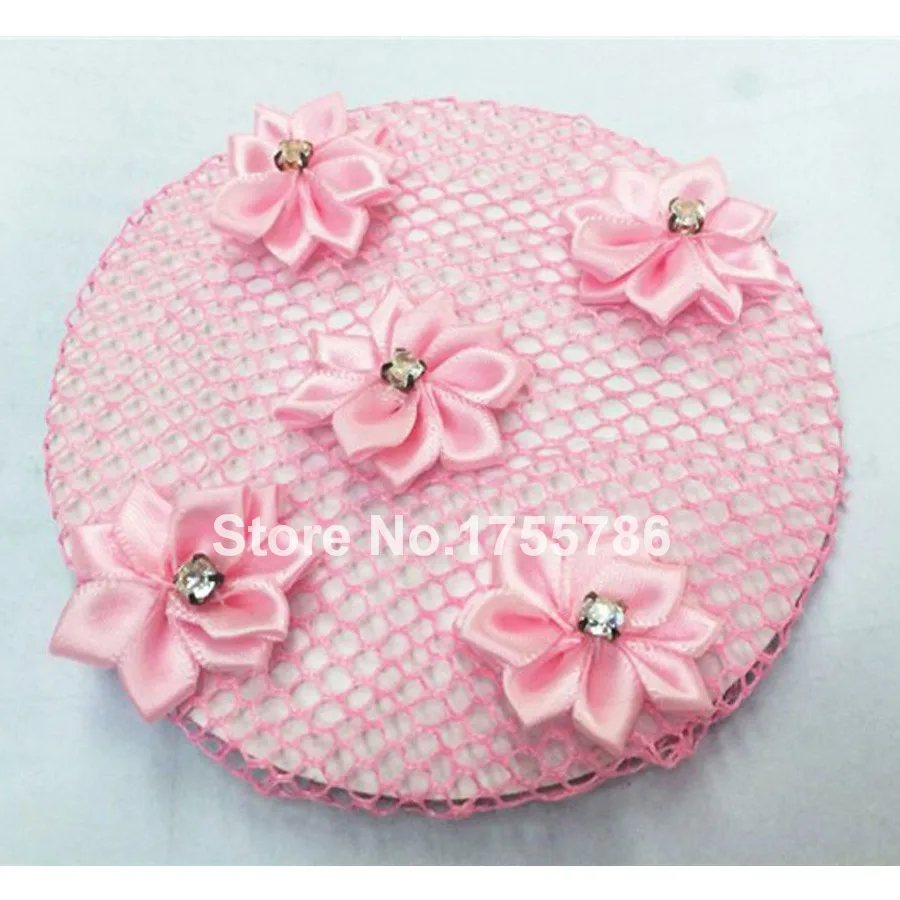 

10pcs/lot New Arrival Bun Cover Hair Net Ballet Dance Skating Crochet Girls Floral Pink Hair Snood Hair Accessories For Women