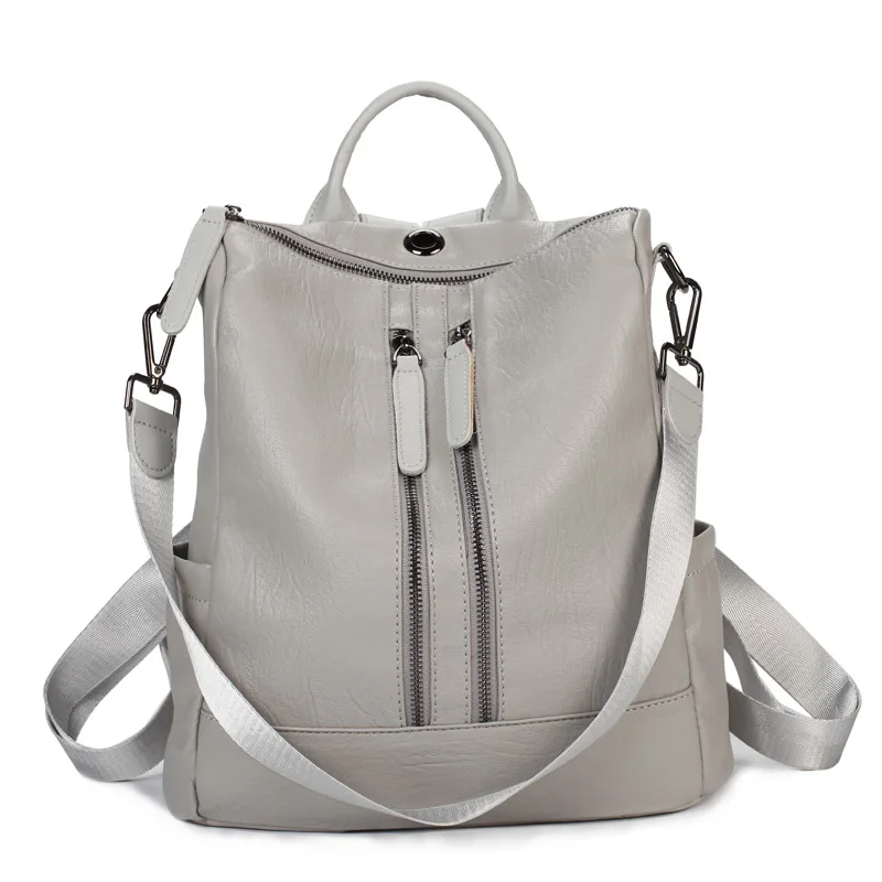 [HIMUNU] Новые женские кожаные рюкзаки, модные женские сумки на плечо, сумка для путешествий, женский рюкзак, Mochilas, школьные сумки для девочек - Цвет: B-gray