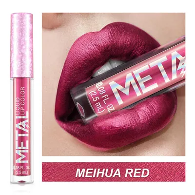 Макияж металлический блеск Жидкая губная помада блеск для губ блестящие матовые губы водонепроницаемый мягкий стойкий блеск для губ labiales - Цвет: Meihua Red