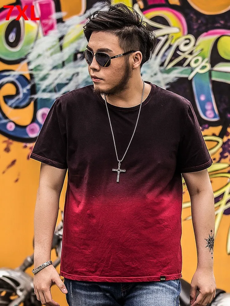 

Gradient color t-shirt short-sleeved men's large size Summer cotton large size stretch-neck t-shirt men's 7XL 6XL