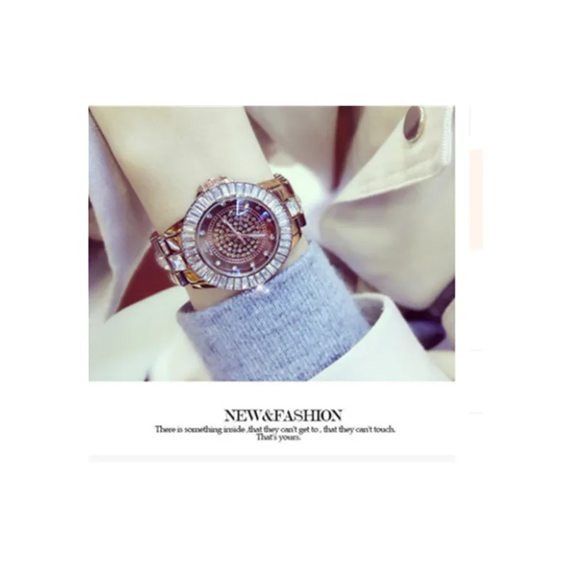 

Brown Full Rhinestone Female Watch High Quality Large Dial Imported Quartz Movement Female Watch Hot Chain Alloy Bracelet
