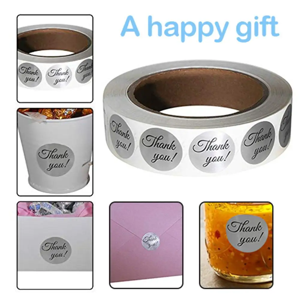 

500PCS Silver Thank You Label Sticker Circular Sealing Label Sticker PVC Transparent DIY Label Diameter 25mm Handmade Stickers