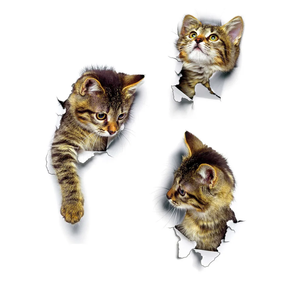 

HOT Cute 3D Cat Wall Sticker Bathroom Toilet Living Room Home Decor Decal Background PVC Wall Stickers NDS66