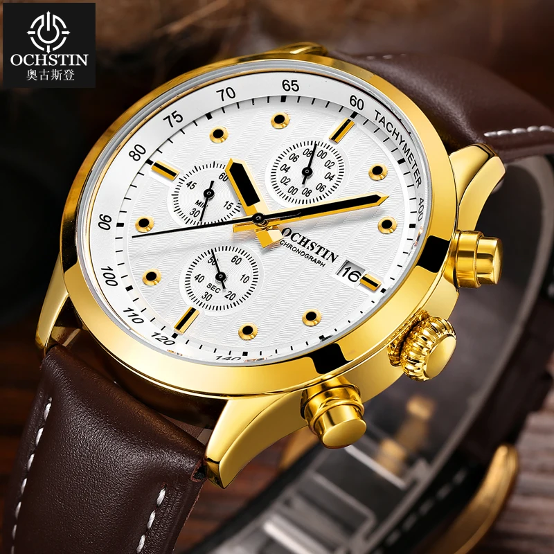 

OCHSTIN Men Chronograph Watch Men Sport Watch Leather Quartz-Watch Clock Date Men's Wrist Watch Relogio Masculino Orologio Uomo