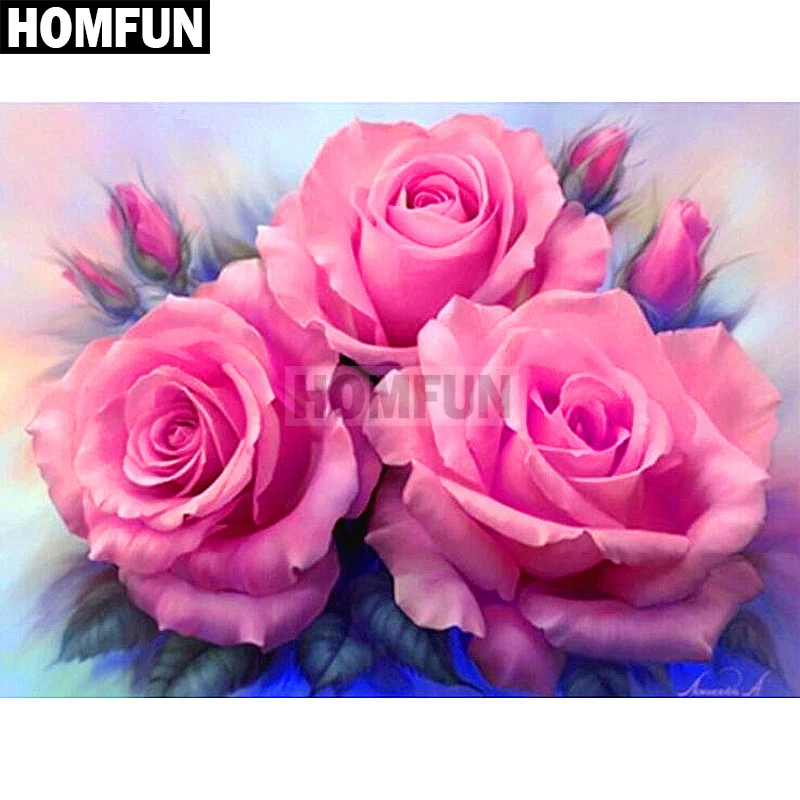 Алмазная живопись HOMFUN A02623 розовая роза полноразмерная/круглая вышивка крестиком