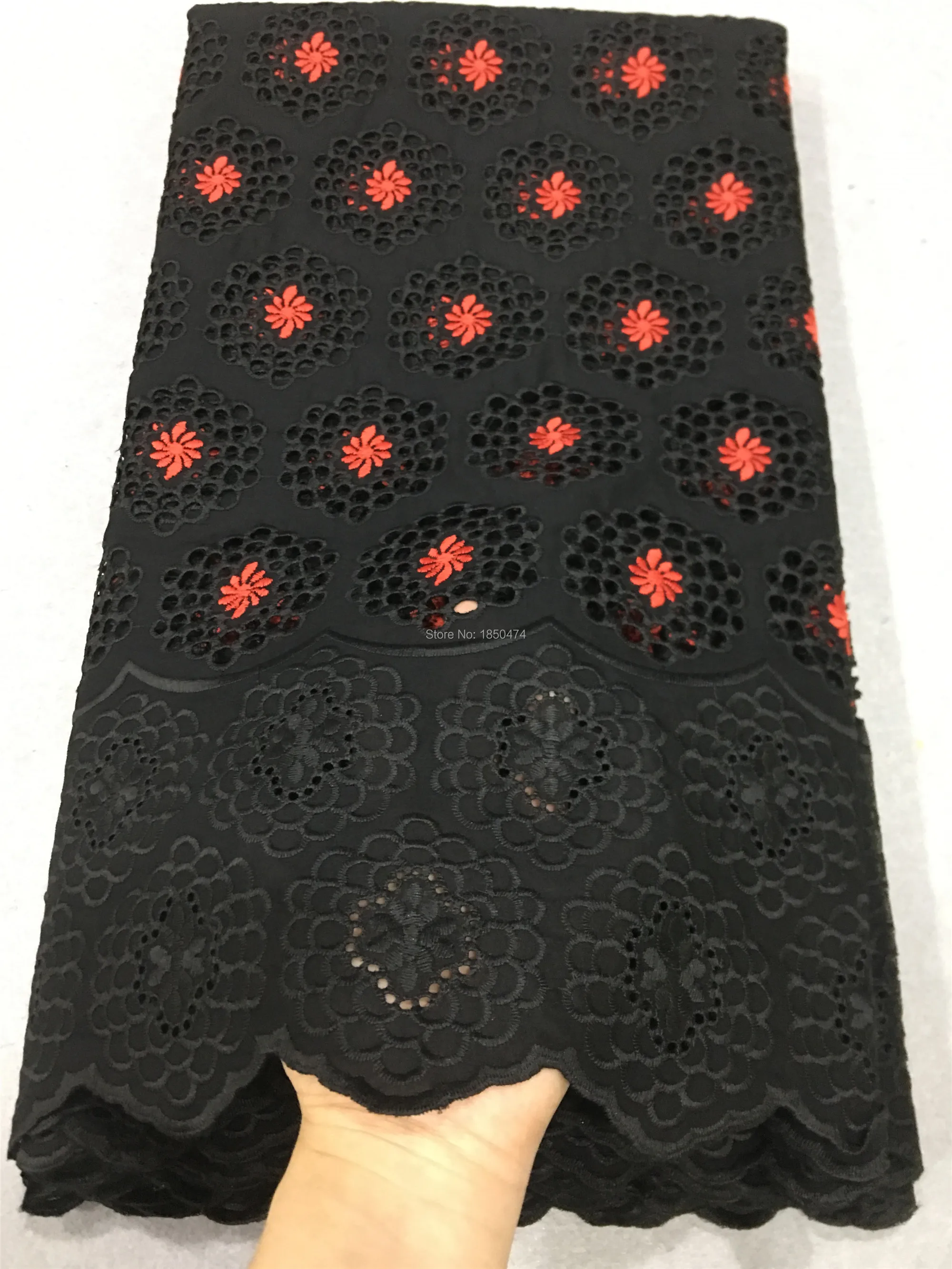 

New High Quality Swiss Voile Laces Switzerland Cotton African Dry Cotton Lace Fabric 2019 Black Red Nigerian Voile Lace 5Yards