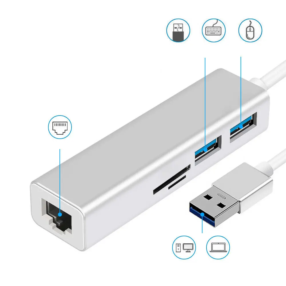 

USB 3.0 to USB 3.0 HUB with RJ45 Gigabit Ethernet / SD / TF Card Reader Adapter