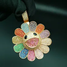 

Micro Paved AAA CZ Stone Cubic Zirconia Rotatable Sunflower Pendants Necklaces Men Women Hip Hop Bling Ice Out Rapper Jewelry