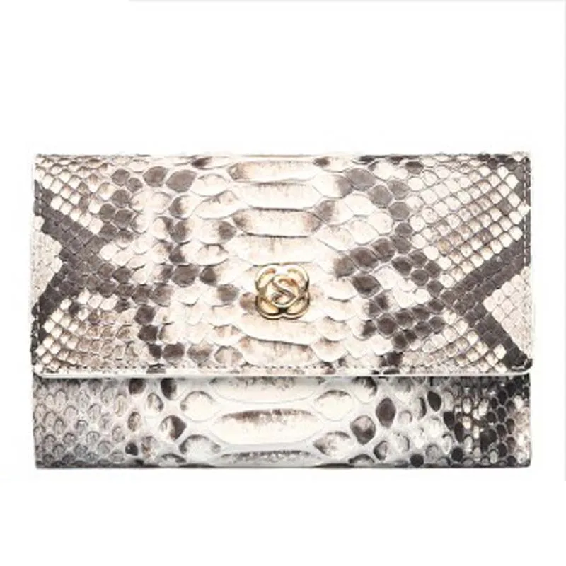 

shidifenni Python Skin Boa constrictor skin Wallet leather short bi-pack European Women wallet Grey white short bi-purse