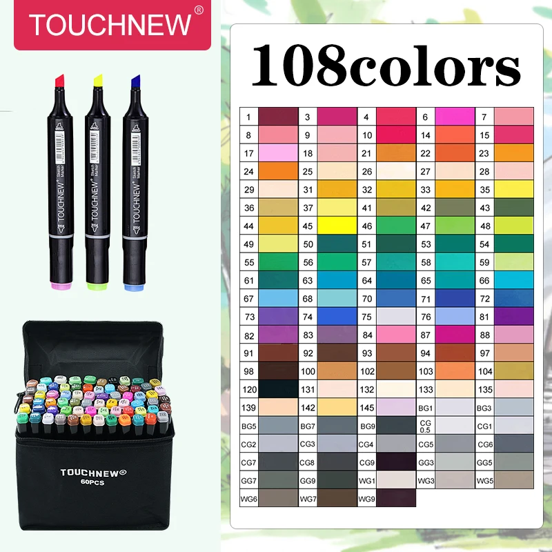TOUCHNEW 108 Цвета двуглавый набор маркеров алкогольных основе маркеры для набросков и рисунков для принадлежности для рисования