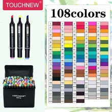 TOUCHNEW 108 Цвета двуглавый набор маркеров алкогольных основе маркеры для набросков и рисунков для принадлежности для рисования