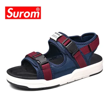 

SUROM Brand Men's Summer Outdoor Shoes 2018 New Designer Beach Sandals Unisex Neutral Flats Breathable Fashion Casual Slides
