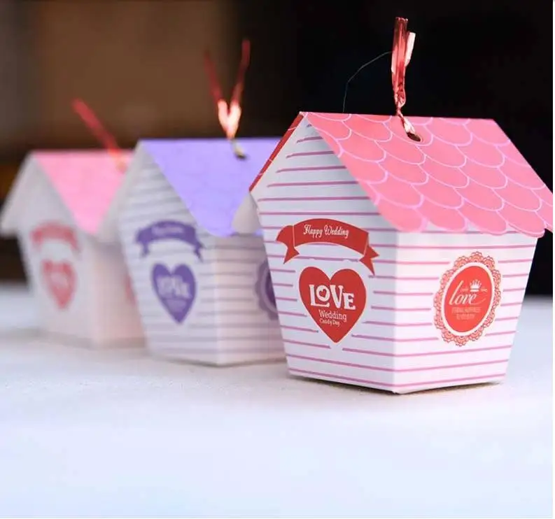 

50pcs 3D house wedding Sweet candy birthday gift box by hand Holiday gift box packaging carton family decoration