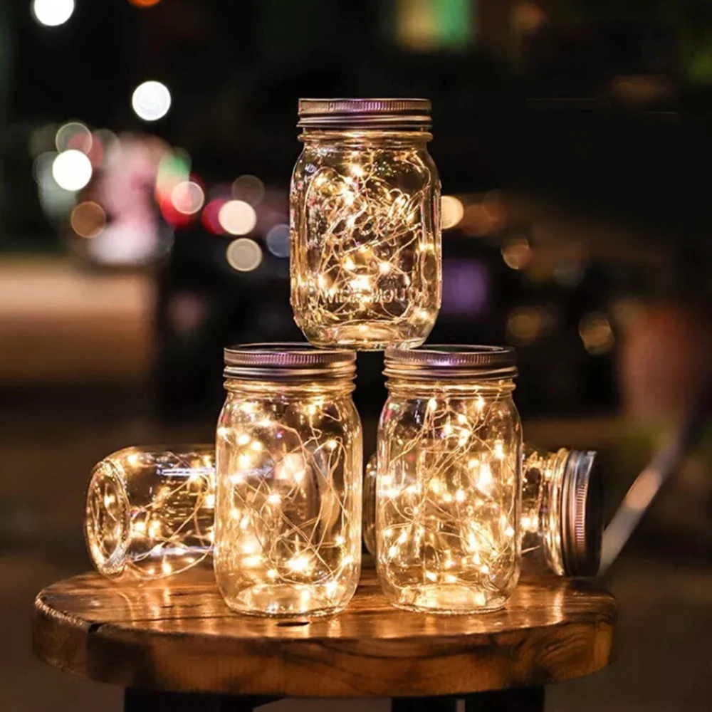 

Solar Mason Can Light Lantern LED String Fairy Star Firefly Jar Warm White Light Home Patio Garden Wedding Christmas Table Decor