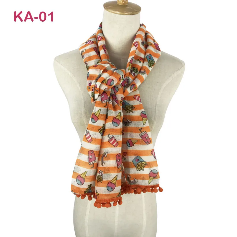 Very Cute Girls Pom Pom Scarf Lovely Viscose Kids Scarf