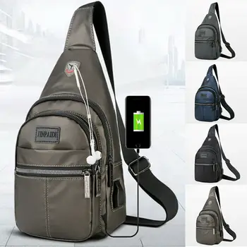 

Men's Shoulder Bag Sling Chest Pack Canvas USB Charging Sports Anti Theft Travel Crossbody Handbag Outdoor Messenger Bag