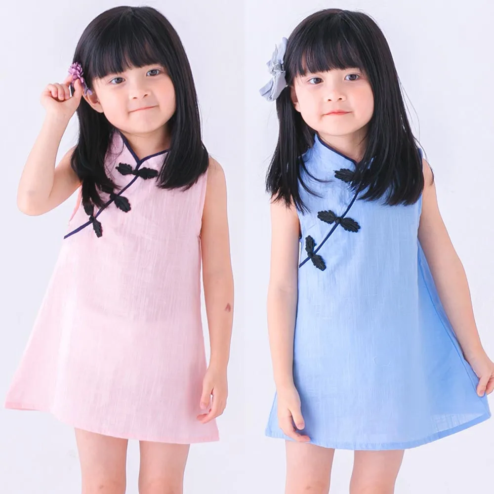 

Fashion Cotton Toddler Girls Summer Princess Dress Kids Baby Party Wedding Sleeveless Cheongsam Chinese Style 15