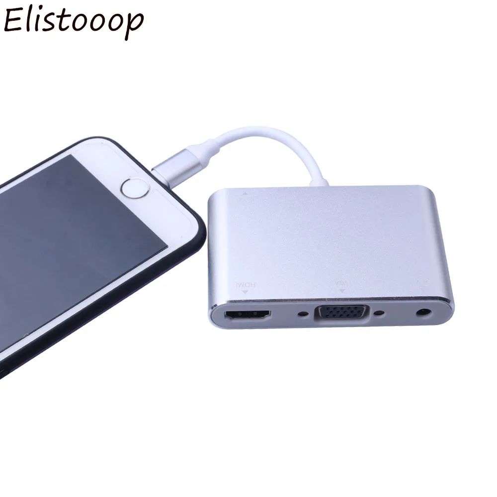 Elistooop алюминиевый сплав для lightning-hdmi vga jack аудио конвертер адаптер iphone5s/6/6 s/7/8/X ipad |