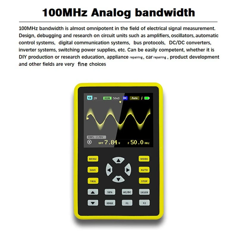 5012H 2,4 дюймовый ЖК-дисплей Портативный цифровой мини-осциллограф с полосой пропускания 100 МГц и частотой дискретизации 500 мс/с