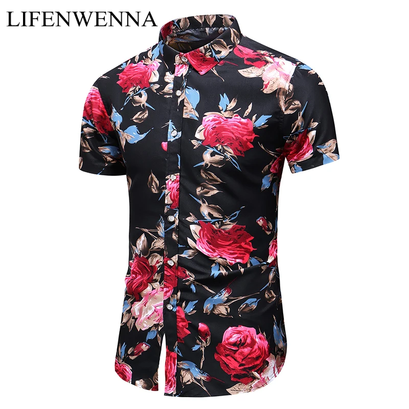 2019 Для мужчин s гавайская рубашка мужской Повседневное Camisa Masculina с цветочным принтом Пляжные рубашки короткий рукав лето Для мужчин одежда