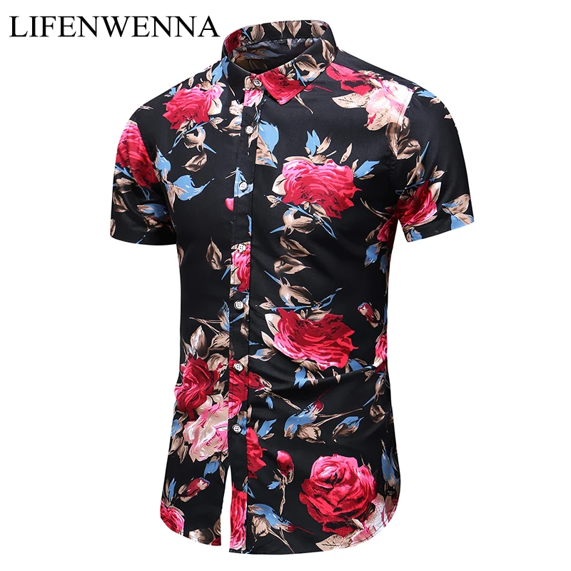 2019 Mens Hawaiian Shirt Male Casual Camisa Masculina