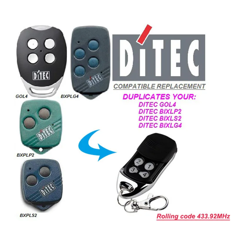 DITEC GOL4 BIXLP2 BIXLS2 BIXLG4 Rolling code 433mhz replacement remote control | Электроника